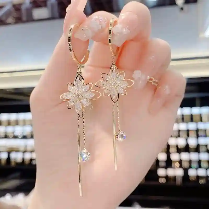 Fashion Crystal Flower Tassel Earring Jewelry