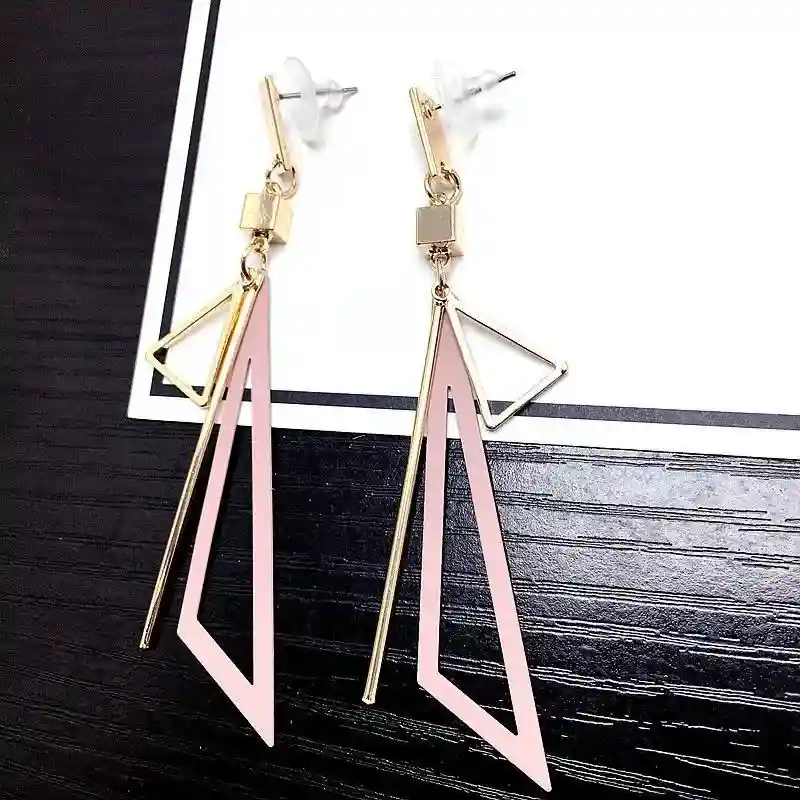 Silver Needle Geometric Earrings Women's Simple Color Triangle Fresh Korean Long Earrings