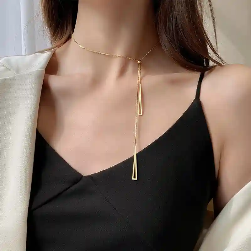 Light Luxury High-end Pull-type Triangle Tassel Necklace Ladies Fashion Charm Titanium Steel Clavic