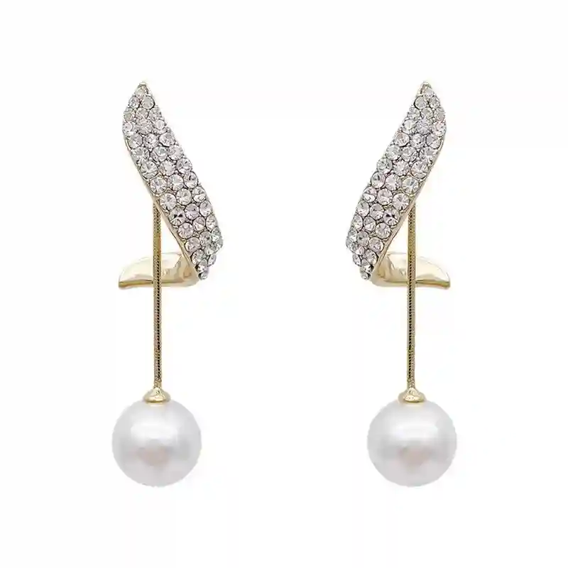 Silver Gold Plated New Tide Fashion Diamond Pearl Earring Female Temperament Simple Earring