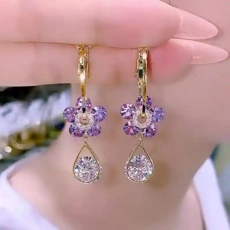 Luxury New Crystal Flower Earrings for Women Zircon Dangle Earrings